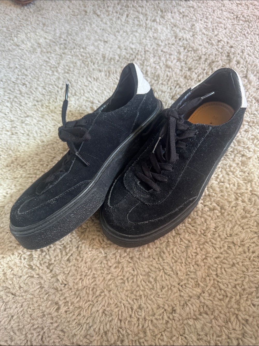 Women's Black Suede Low-Top Lace-Up Sneakers